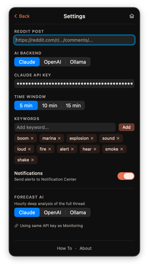 Feed Crawler — Settings screen